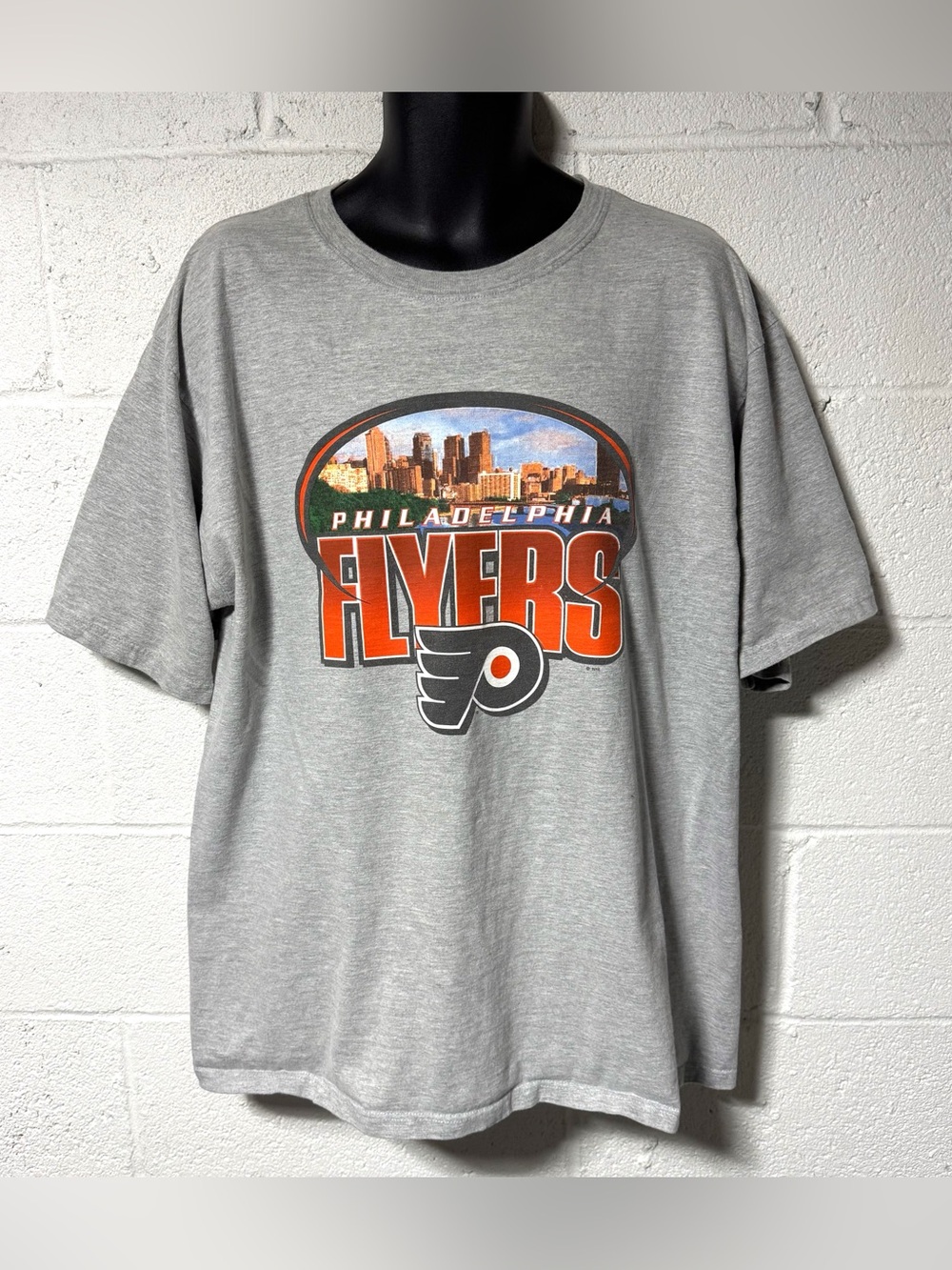 Vtg Philadelphia Flyers City Skyline NHL Hockey Gray Graphic T Shirt XL Baggy